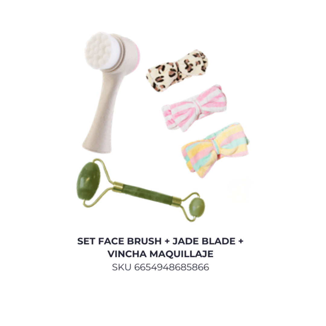Set face brush + jade blade + vincha maquillaje