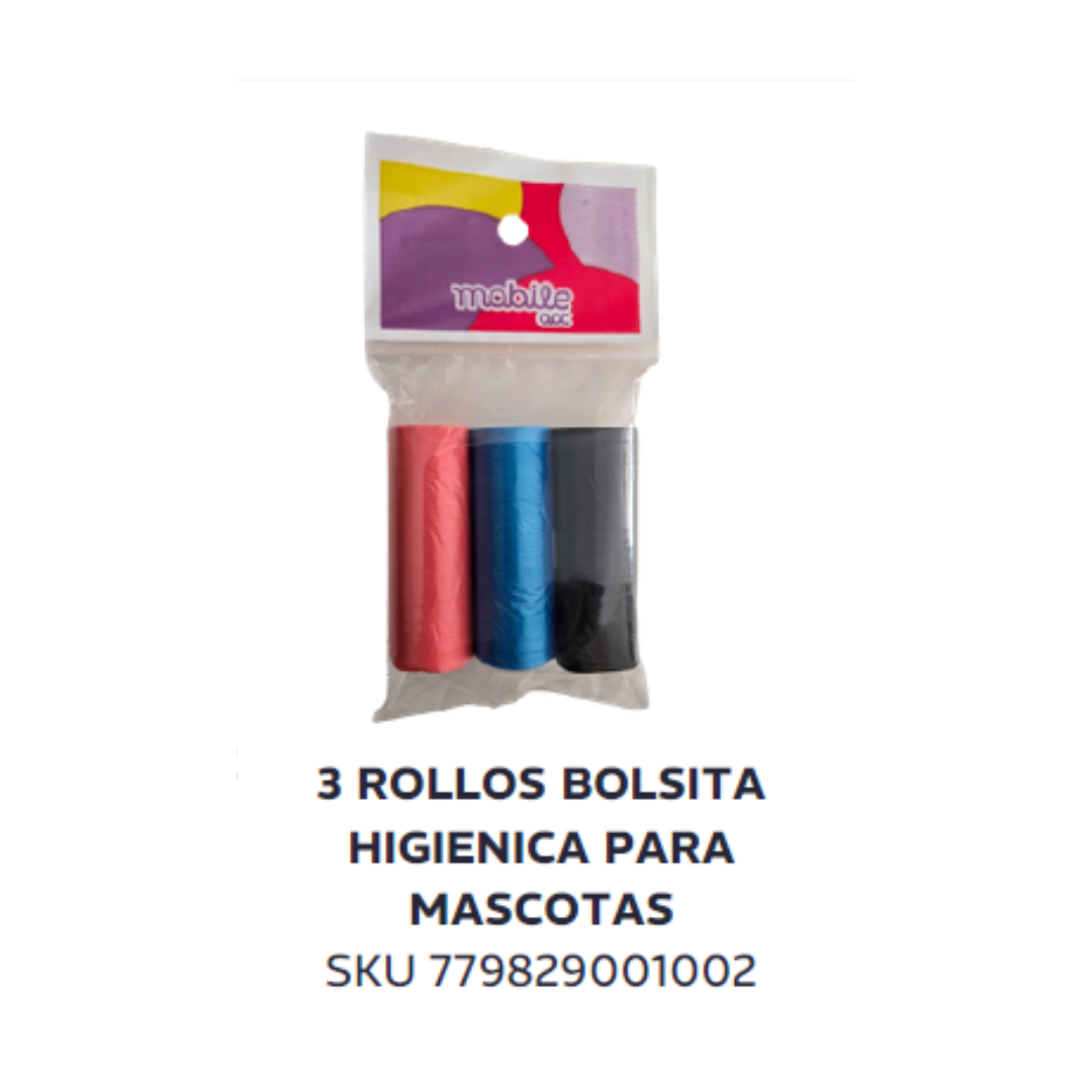 Rollos bolsita higienica p/mascotas x3 unid