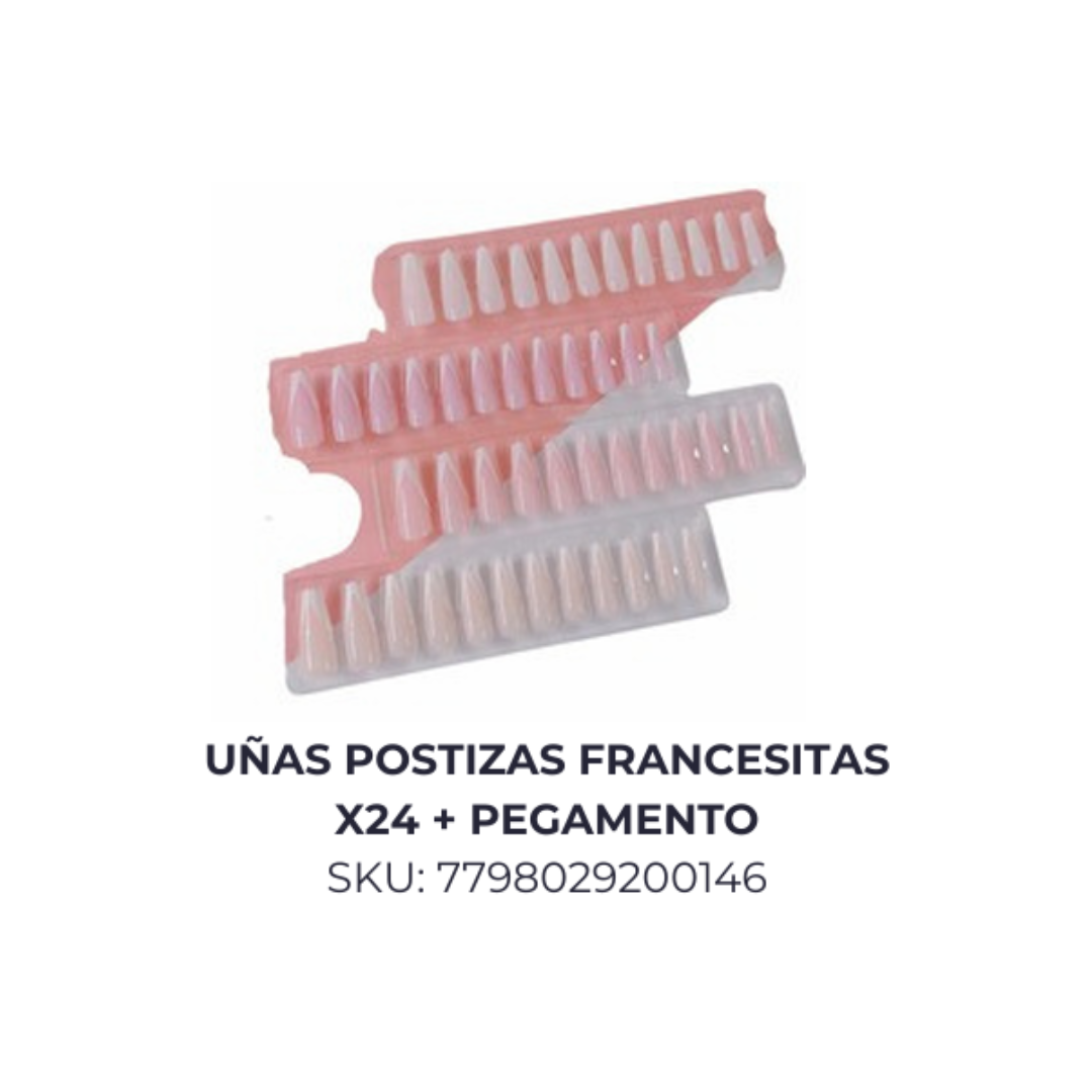 Uñas postizas francesitas x24 + pegamento